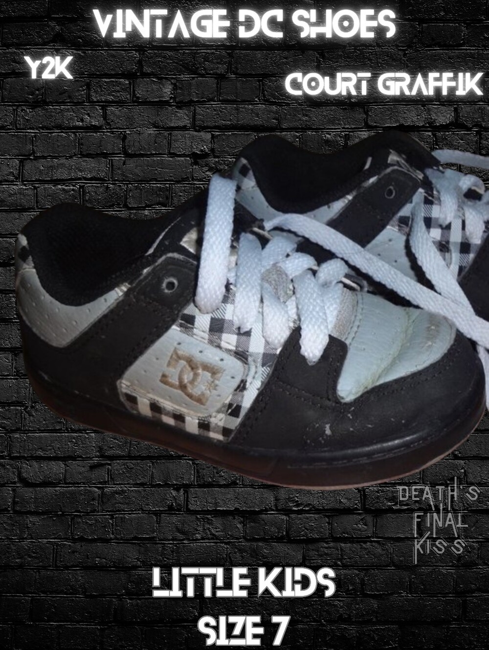 DC SHOES Court Graffik toddler 7 black/gray buffalo plaid skateboard sneakers